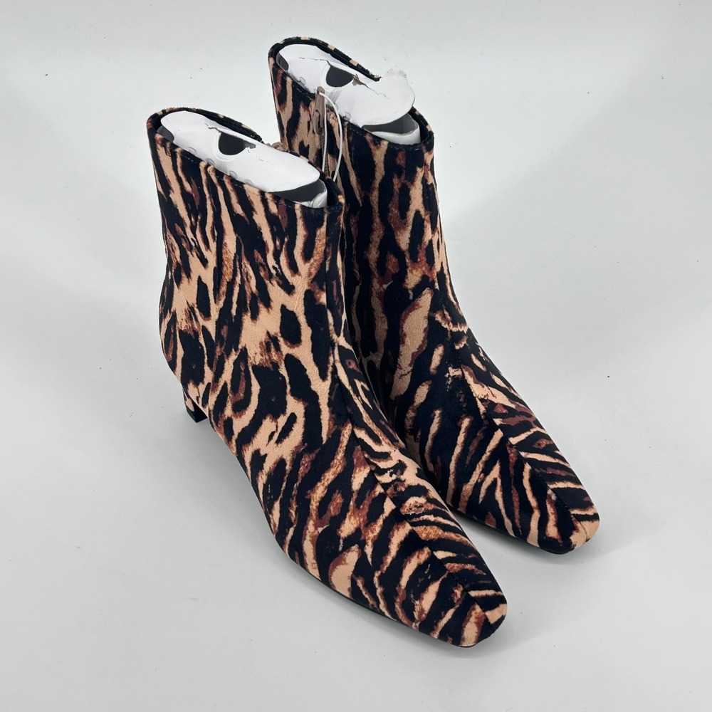 Target Women Tiger Print Ankle Boots Brown Tigris Block Heel Memory Foam 7.5